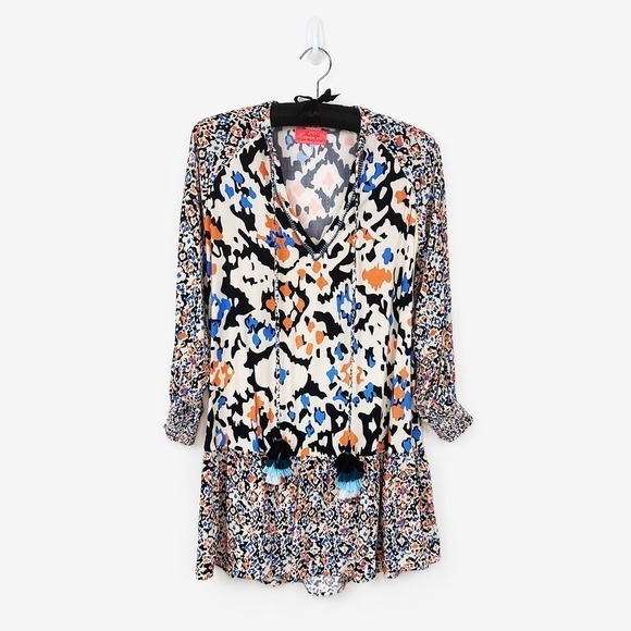 Maaji Dresses & Skirts - Maaji Printed Tassel Mini Dress Size M Cover‎ Up Boho Beachy Resort Vacation